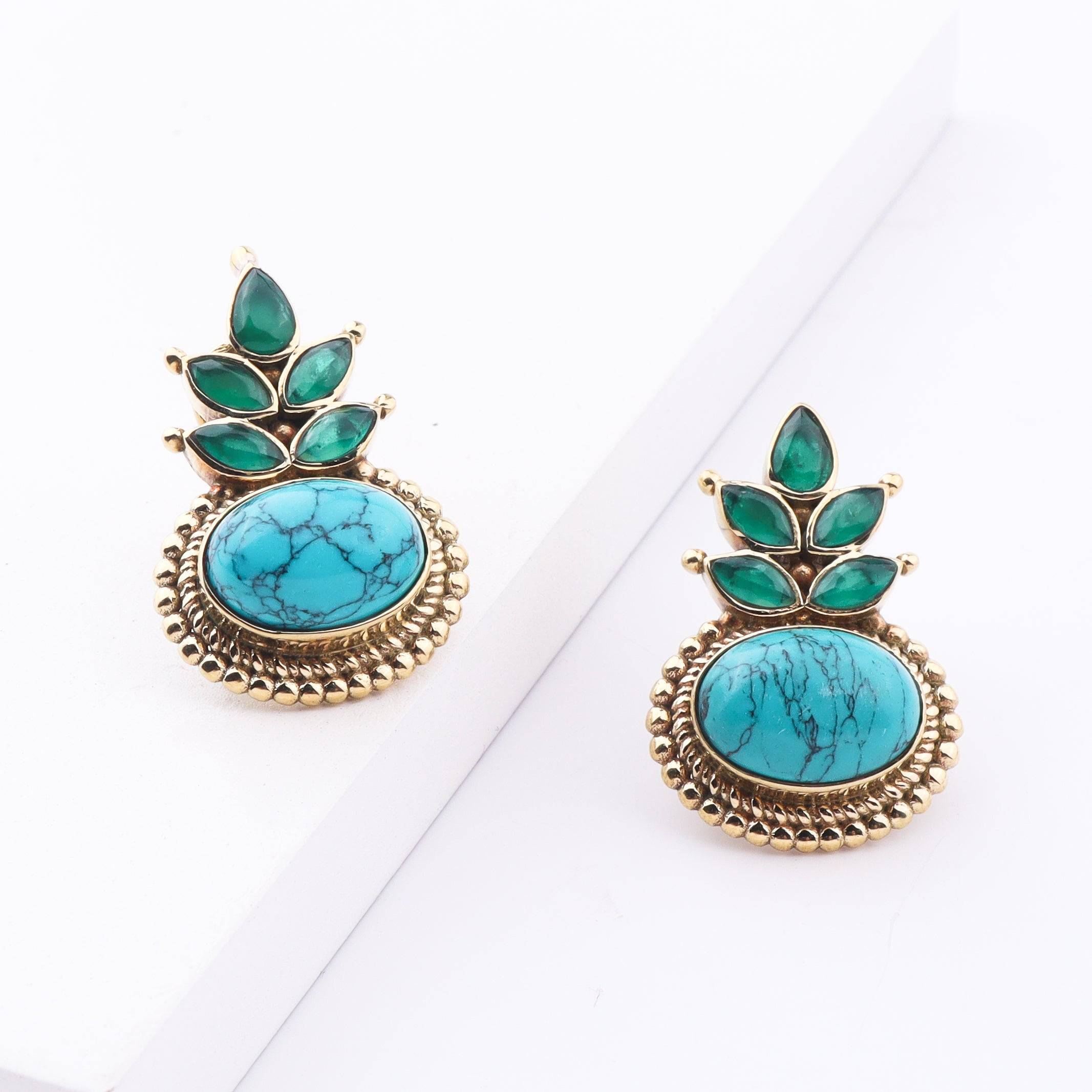 Detailed view of Brass Fashion Earrings highlighting intricate motifs, textured surface, and refined brass finish