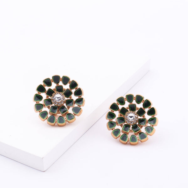 Detailed view of Brass Fashion Earrings highlighting intricate motifs, textured surface, and refined brass finish