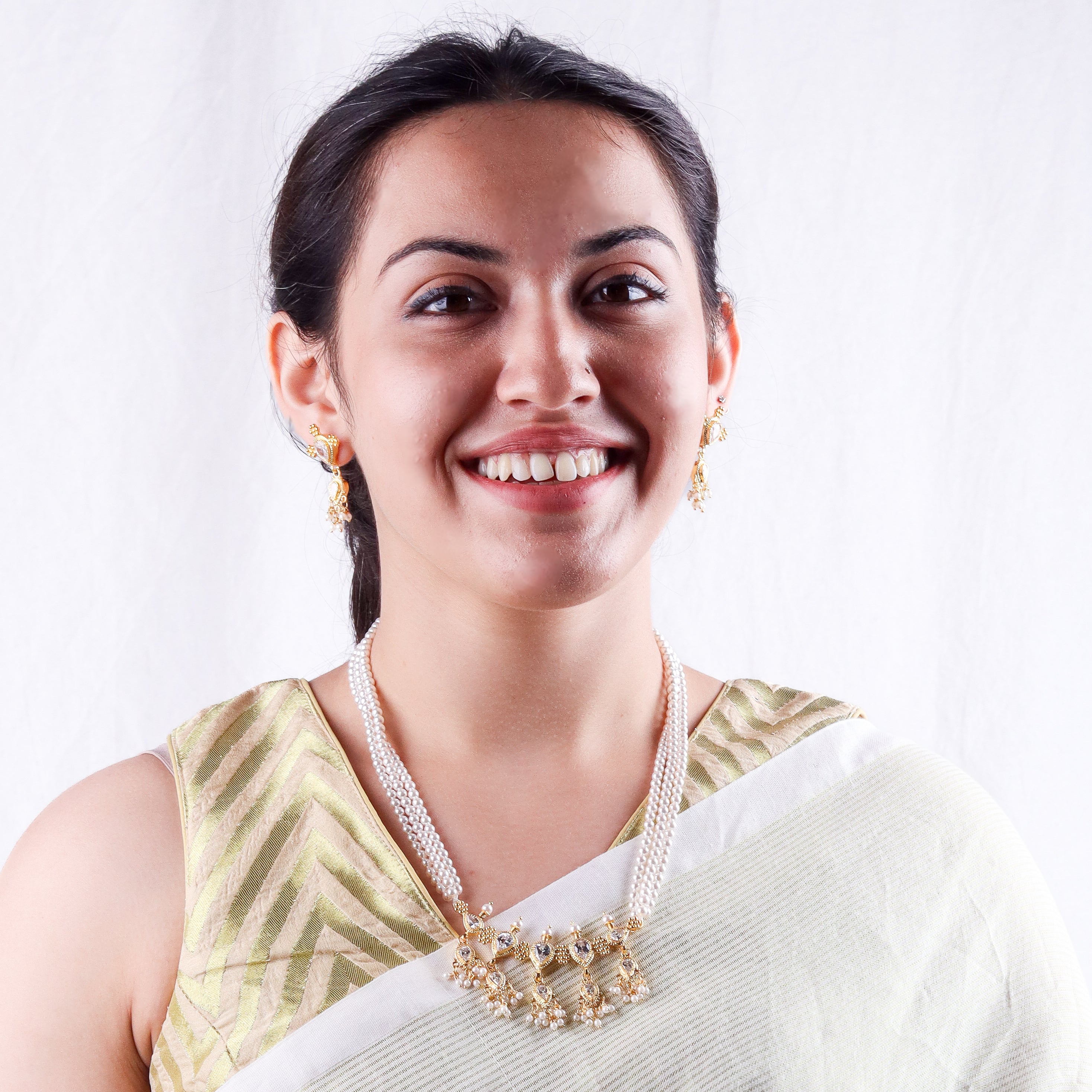 Silver Cz kudi tanmani set with pearls (5 Leaf) | 92.5 Silver | 22K Gold Plated