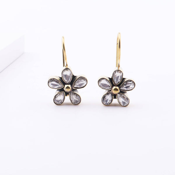 Detailed view of Brass Fashion Earrings highlighting intricate motifs, textured surface, and refined brass finish