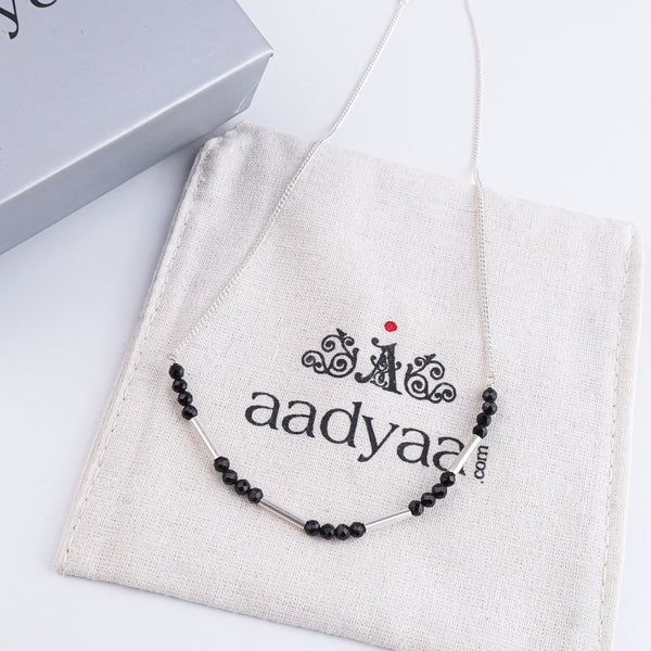 Black Spinel & Pipe Silver Chain Mangalsutra (Project Handmade)