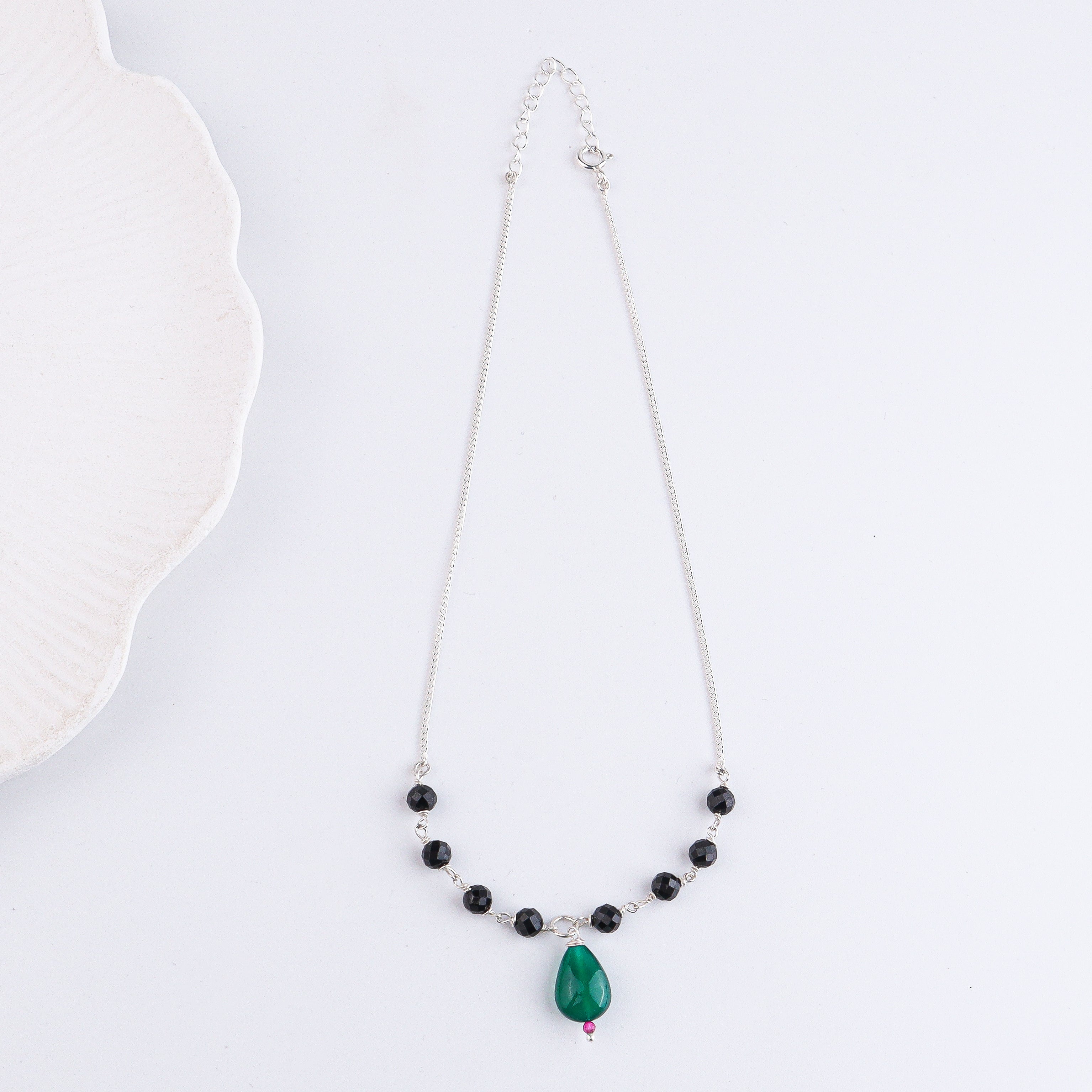 Rubies, Green Onyx & Black Spinel Silver Chain Mangalsutra (Project Handmade)