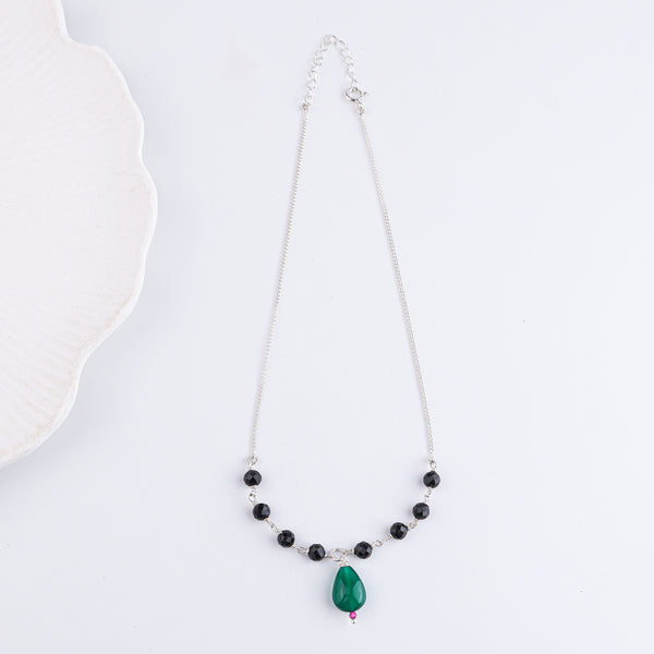 Rubies, Green Onyx & Black Spinel Silver Chain Mangalsutra (Project Handmade)