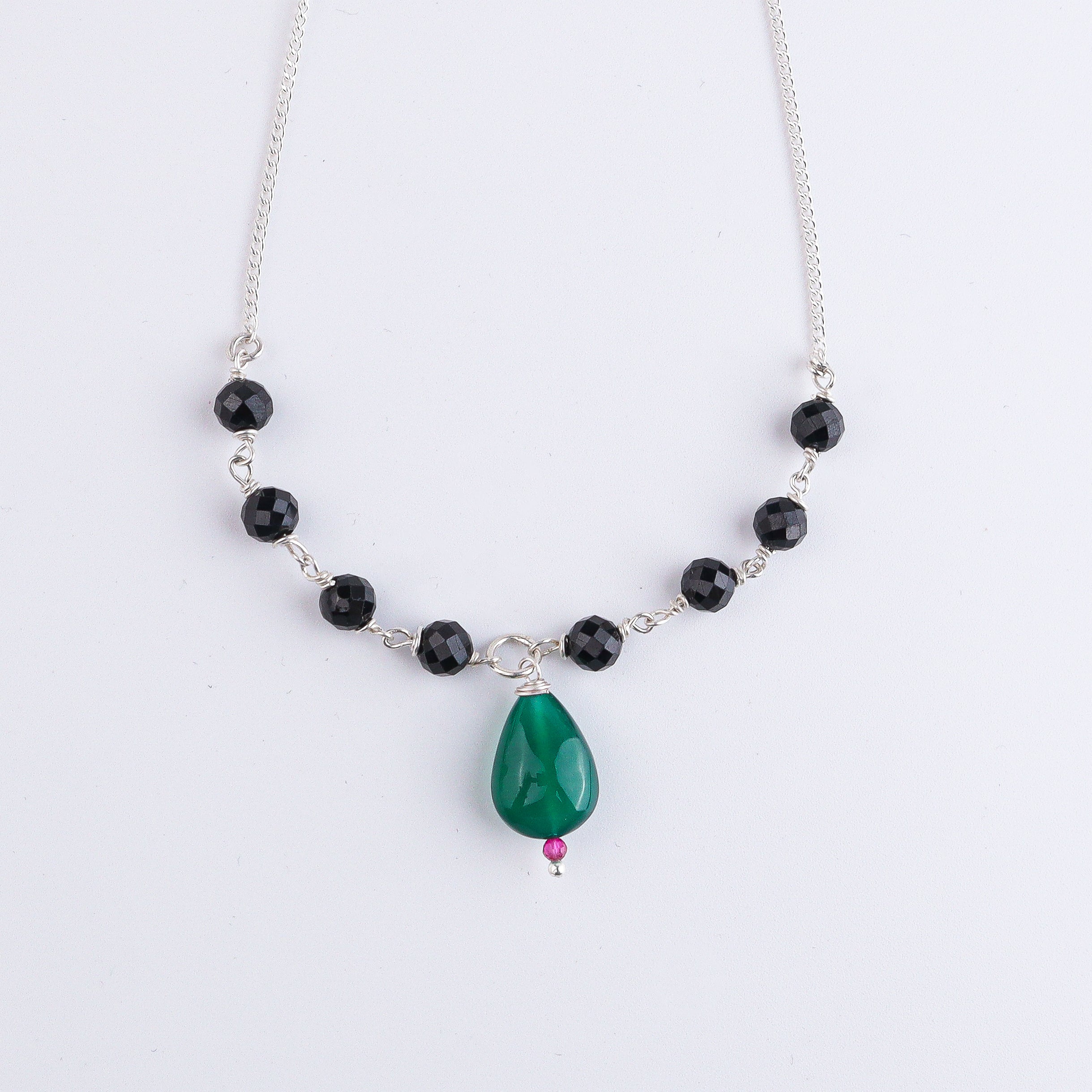Rubies, Green Onyx & Black Spinel Silver Chain Mangalsutra (Project Handmade)