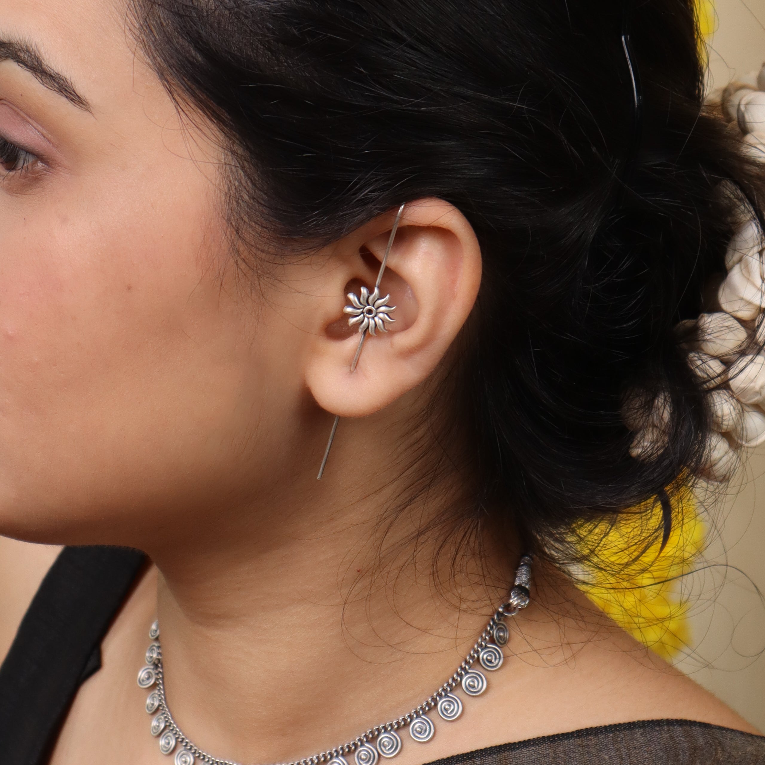 Silver Sun Motif Single Earcuff