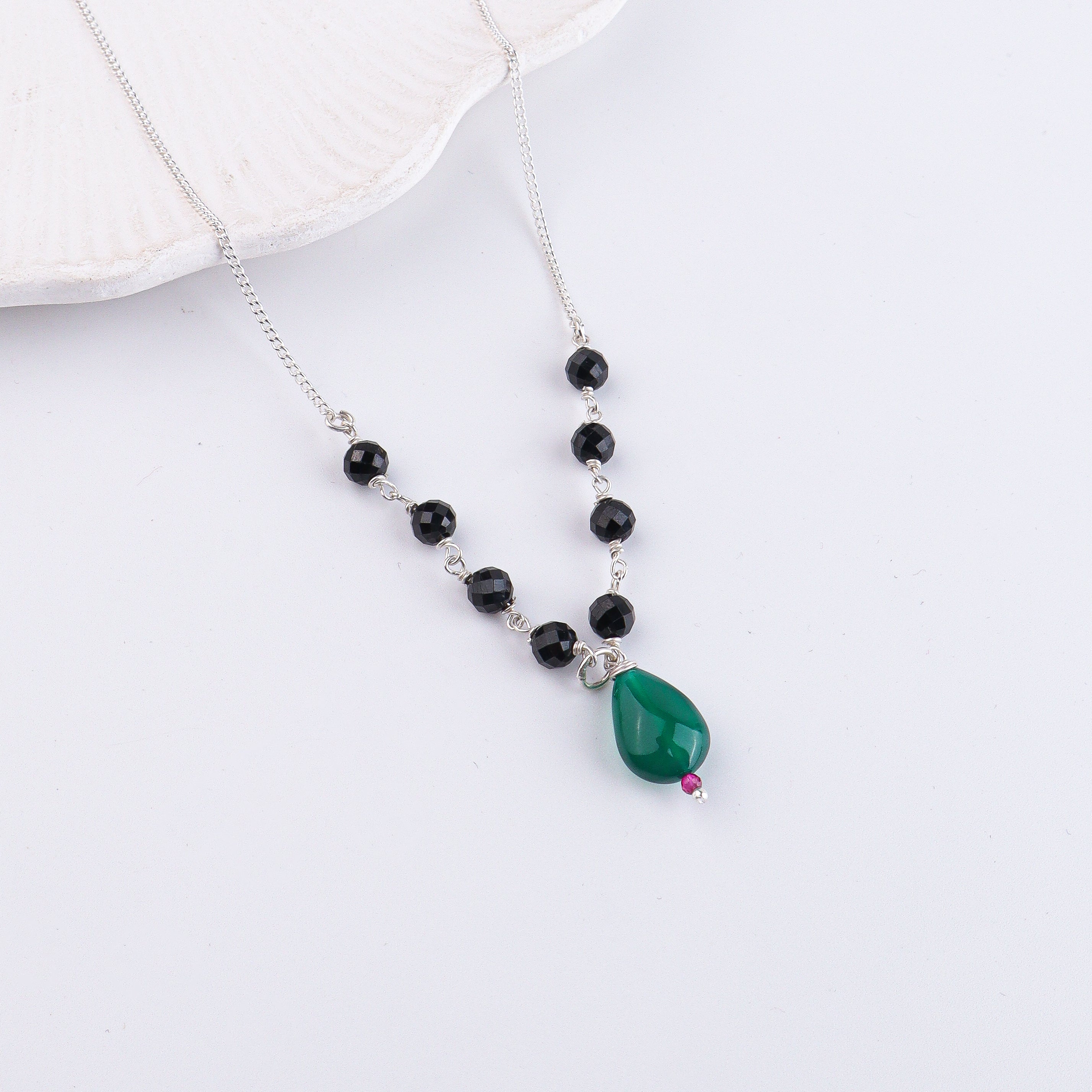 Rubies, Green Onyx & Black Spinel Silver Chain Mangalsutra (Project Handmade)