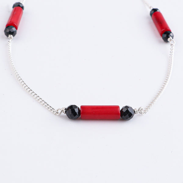 Coral & Black Spinel Silver Chain Mangalsutra (Project Handmade)