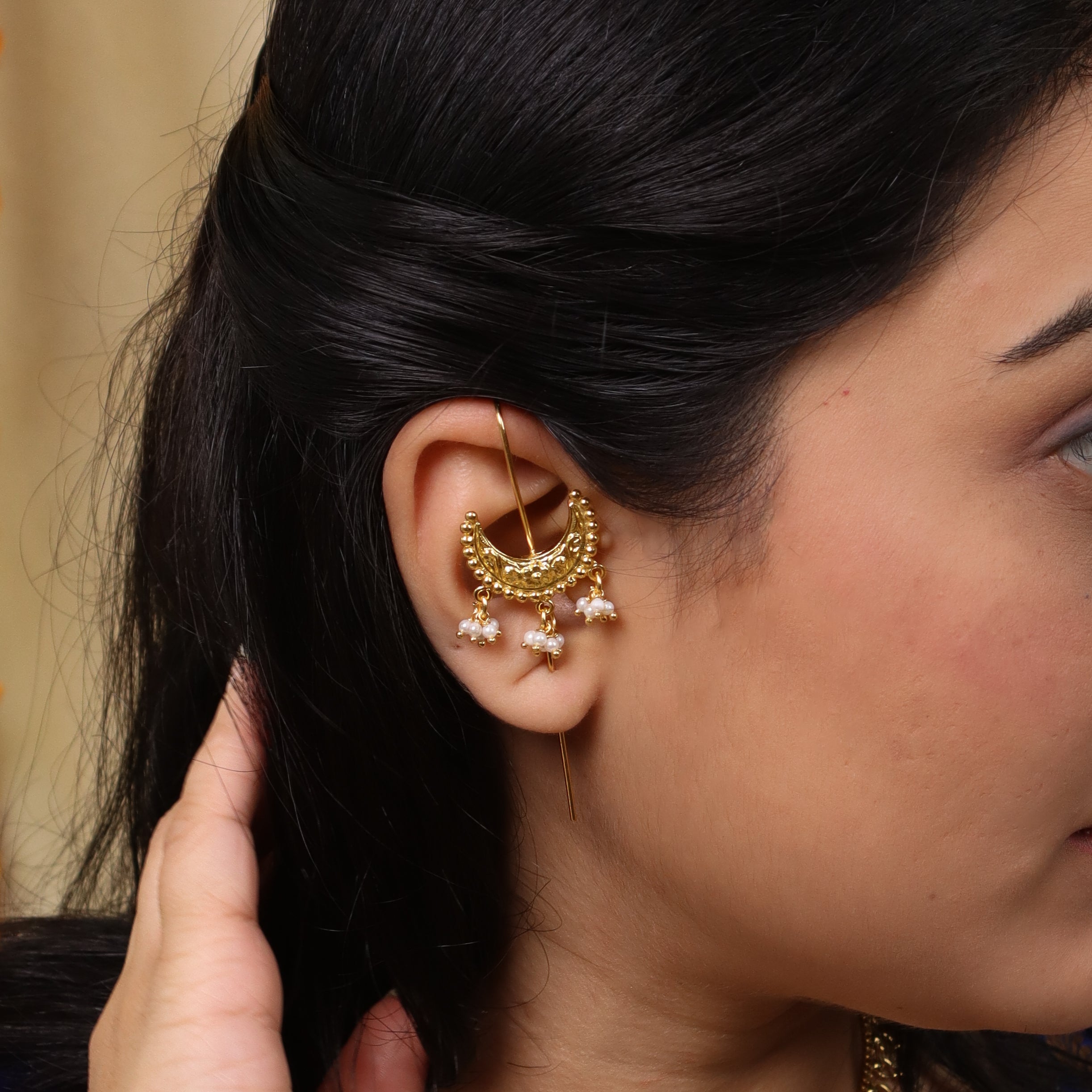 Ghungroo Chandrakor Motif Single Earcuff | 92.5 Silver | 22K Gold Plated