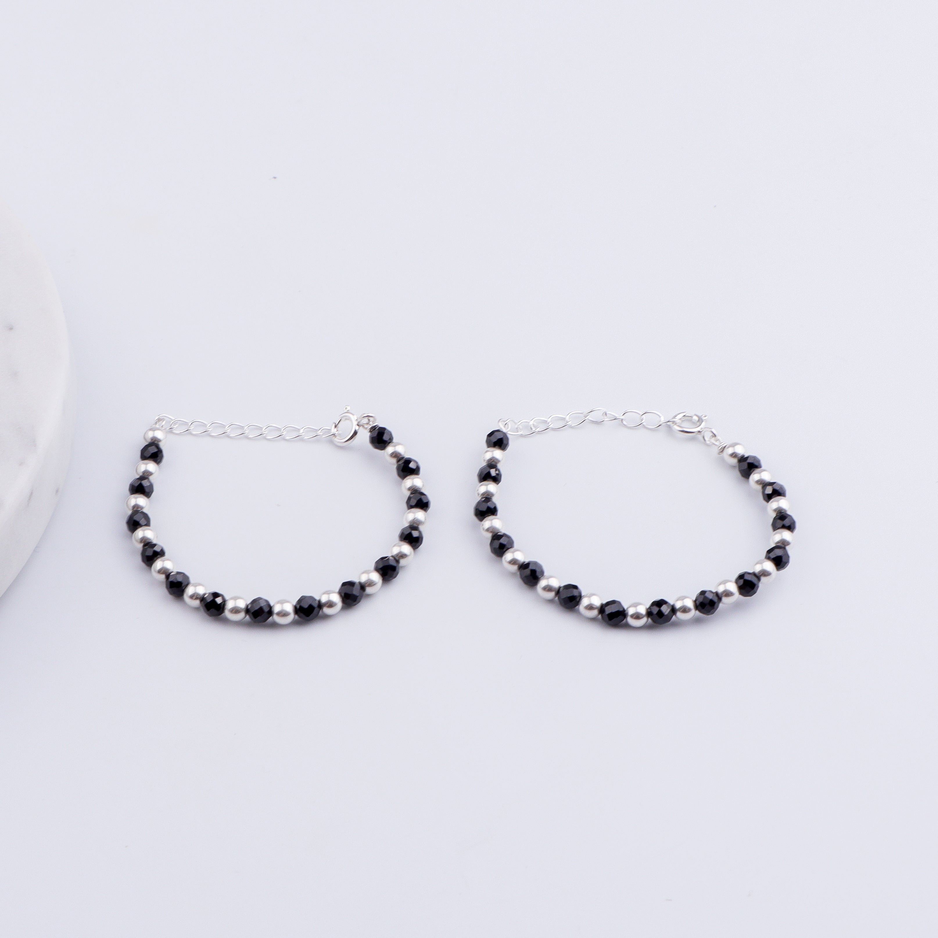 Baby Bracelet with Silver Beads and Black Spinal