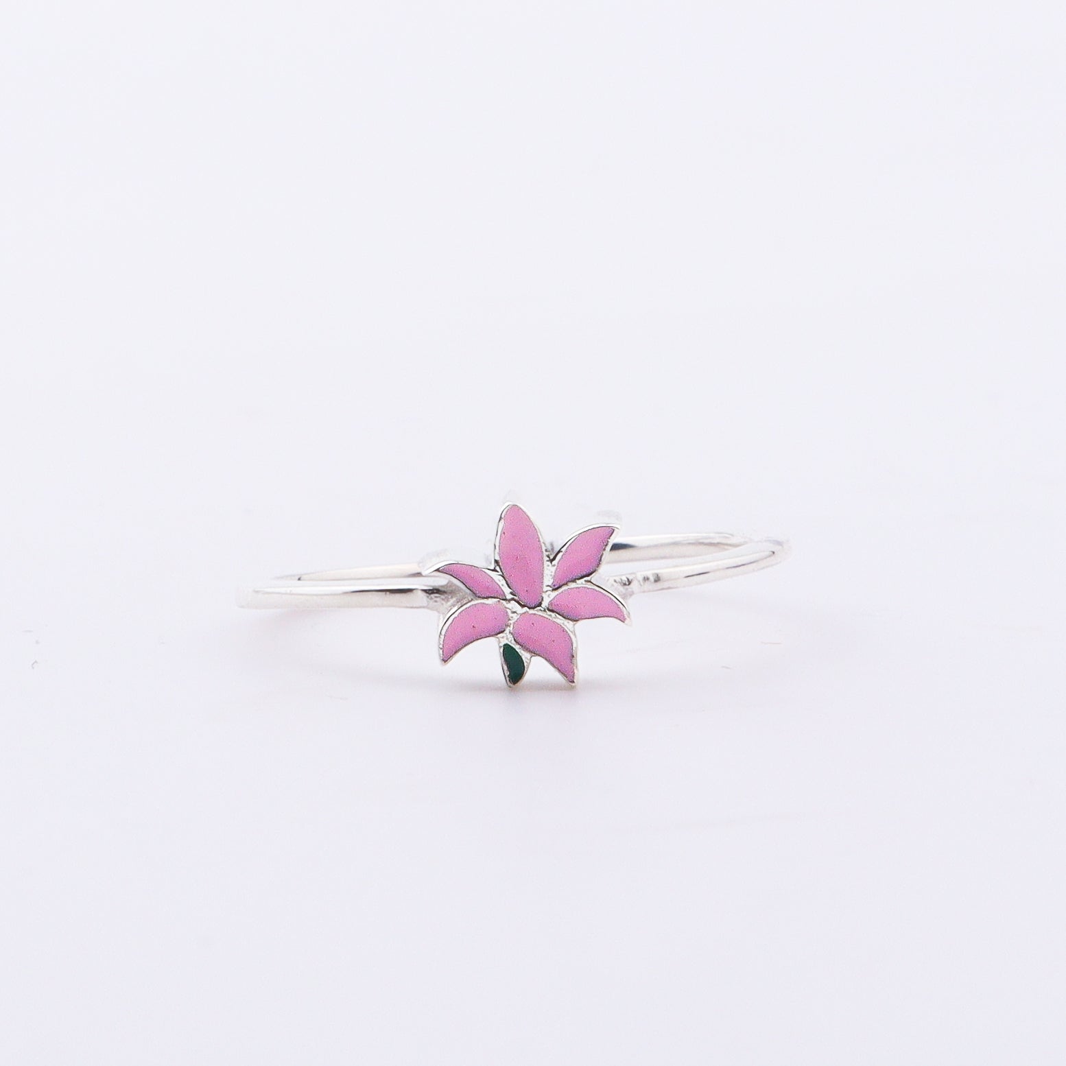 Back view of Pink Lily enamel ring with 925 stamp