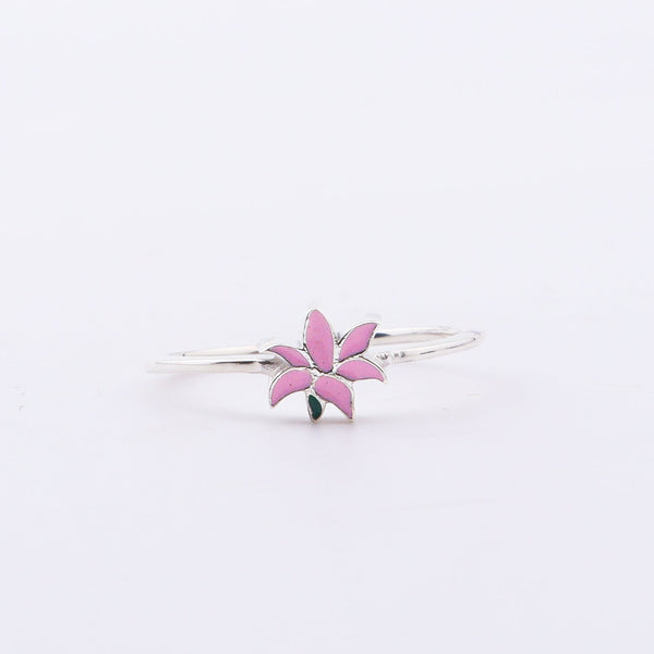 Back view of Pink Lily enamel ring with 925 stamp