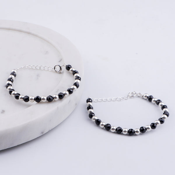 Baby Bracelet with Silver Beads and Black Spinal