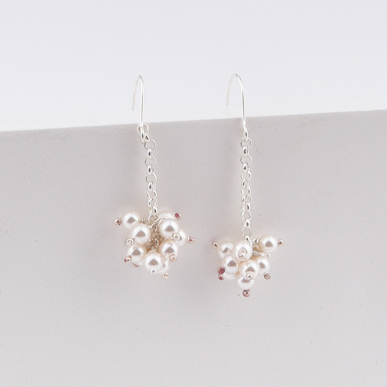 Silver Pearl Bunch Earrings