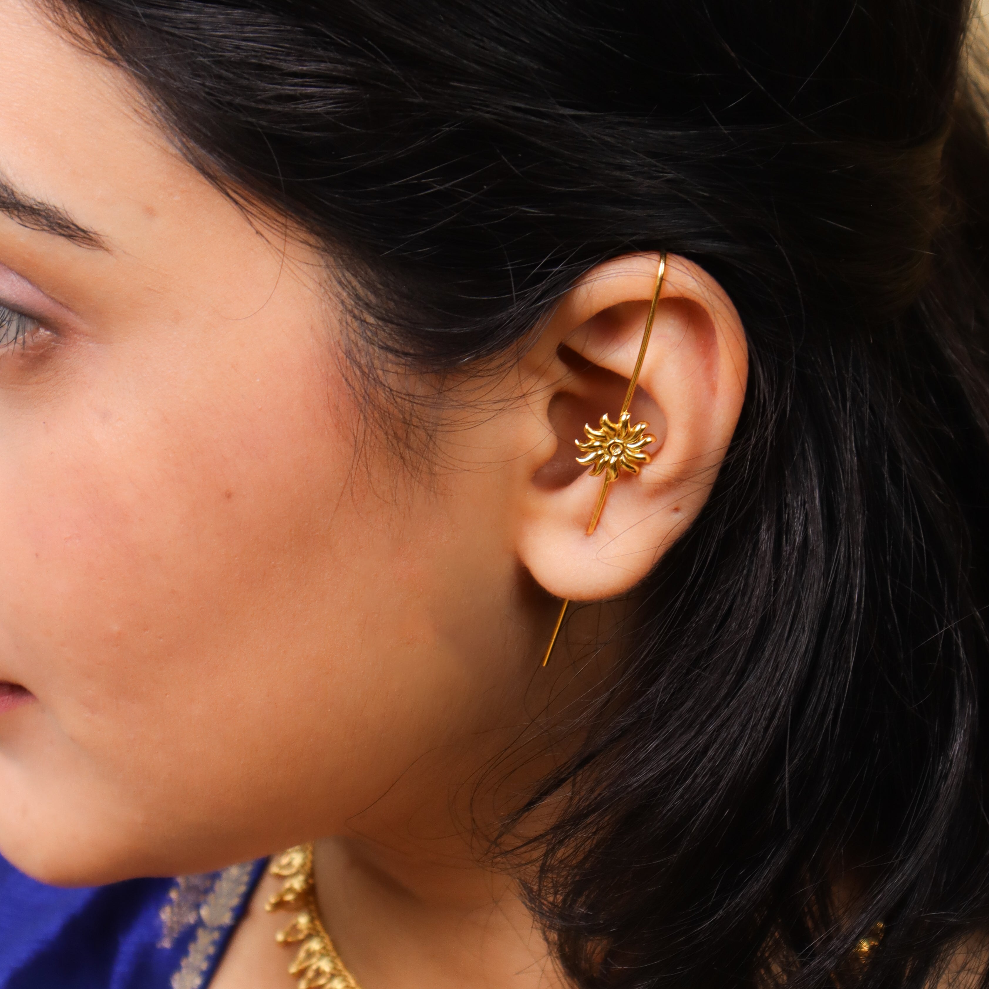 Silver Sun Motif Earcuff | 92.5 Silver | 22K Gold Plated