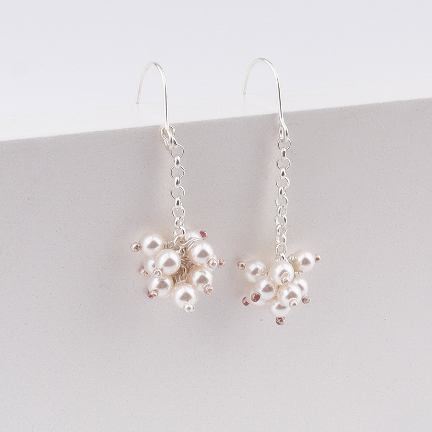 Silver Pearl Bunch Earrings