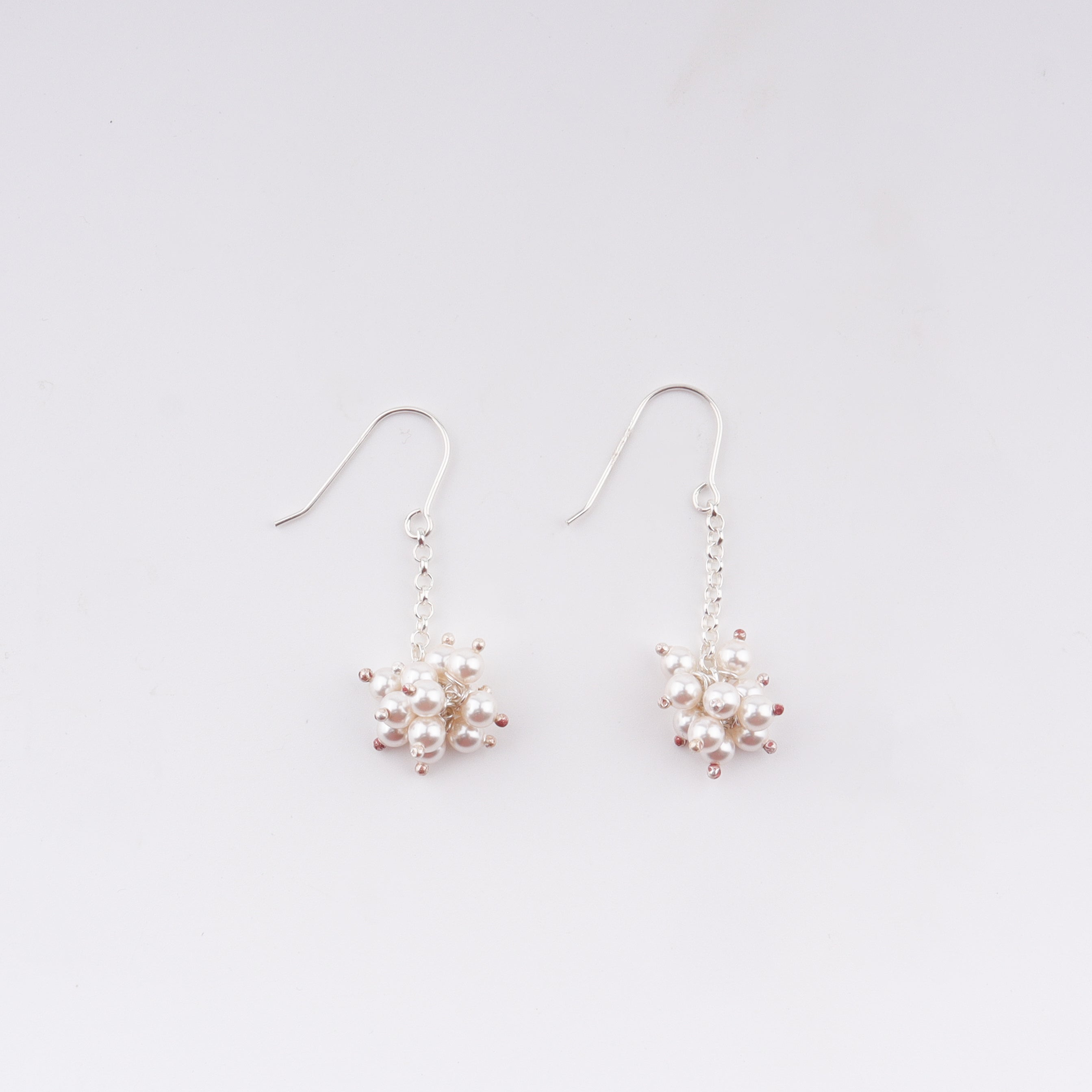 silver pearl bunch earrings for daily wear