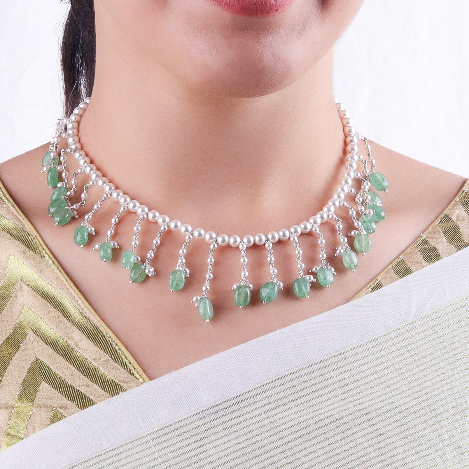 Luxe necklace with pearls and Russian quartz in 92.5 sterling silver