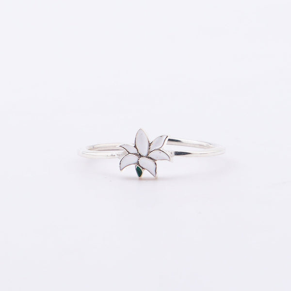 Back view of White Lily enamel ring showing 925 stamp