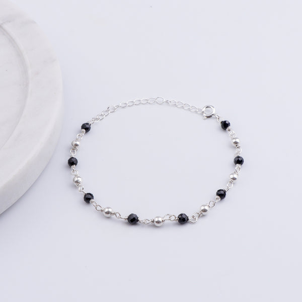 Silver Bracelet Black Spinel & Silver Beads