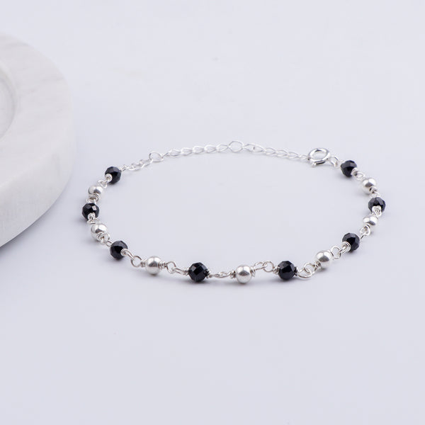 Silver Bracelet Black Spinel & Silver Beads