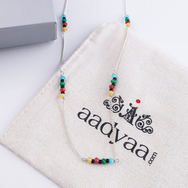 Multicolor Jade Silver Chain Mangalsutra (Project Handmade)