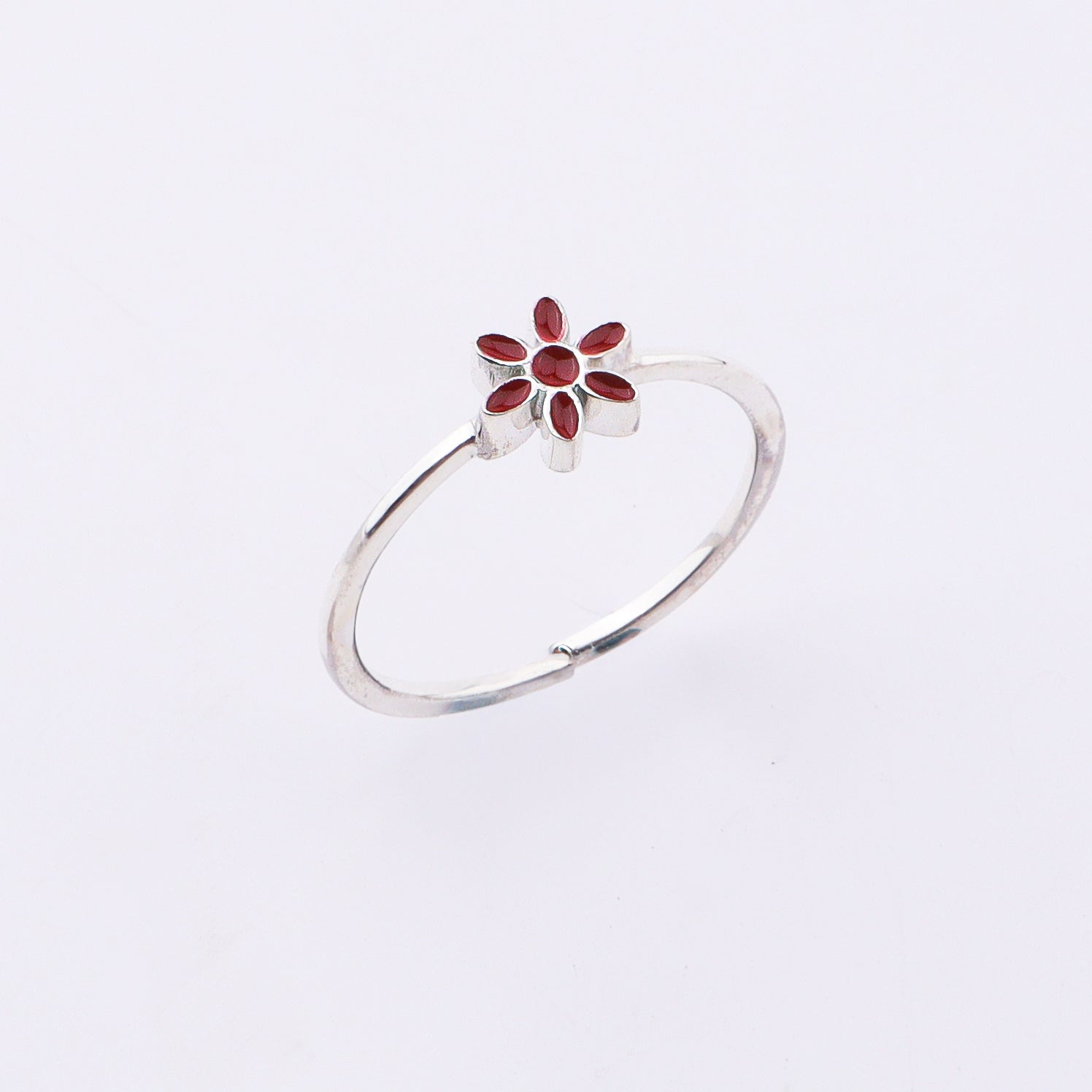 Red Flower Enamel Ring