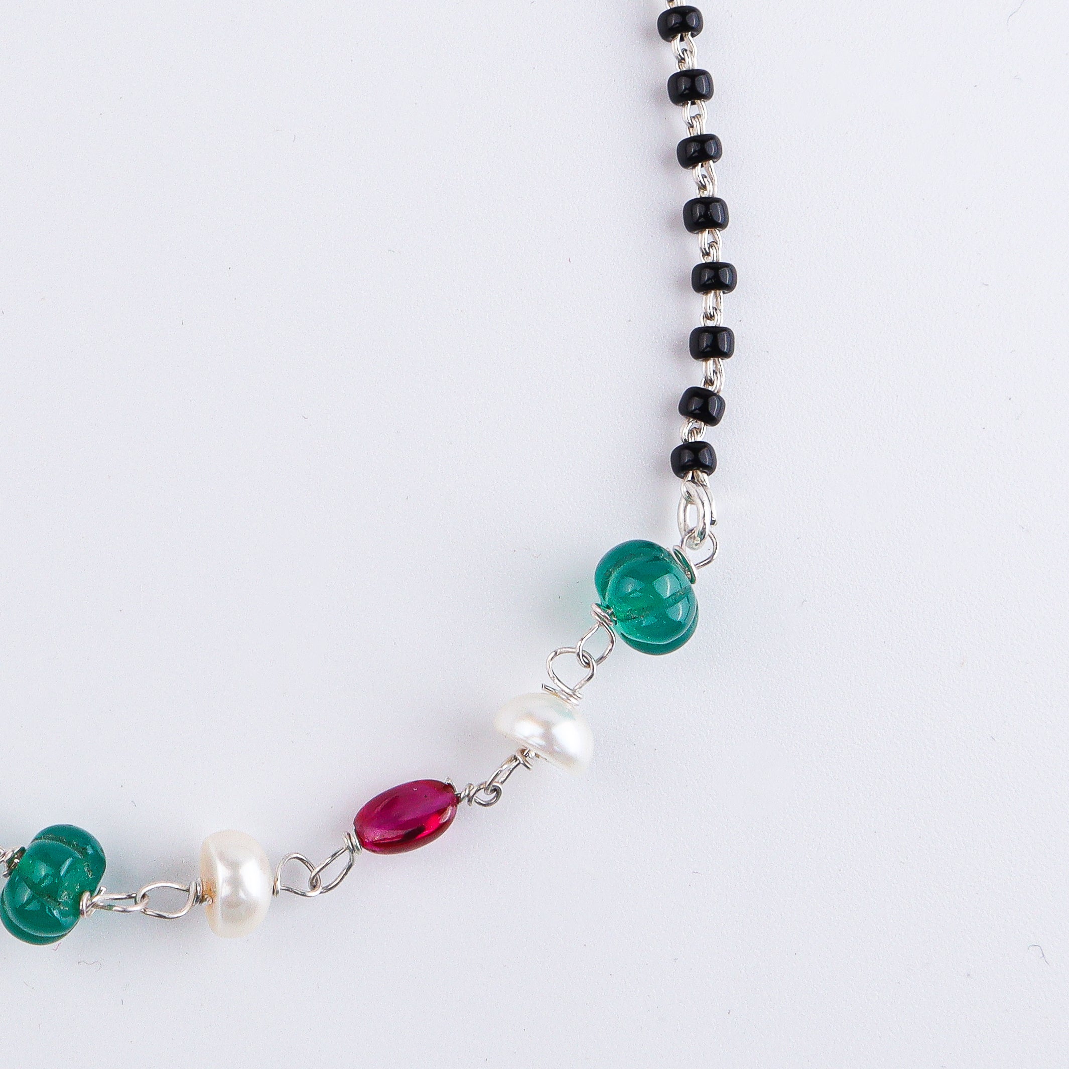 Rubies, Green Onyx & Pearl Silver Mangalsutra (Project Handmade)