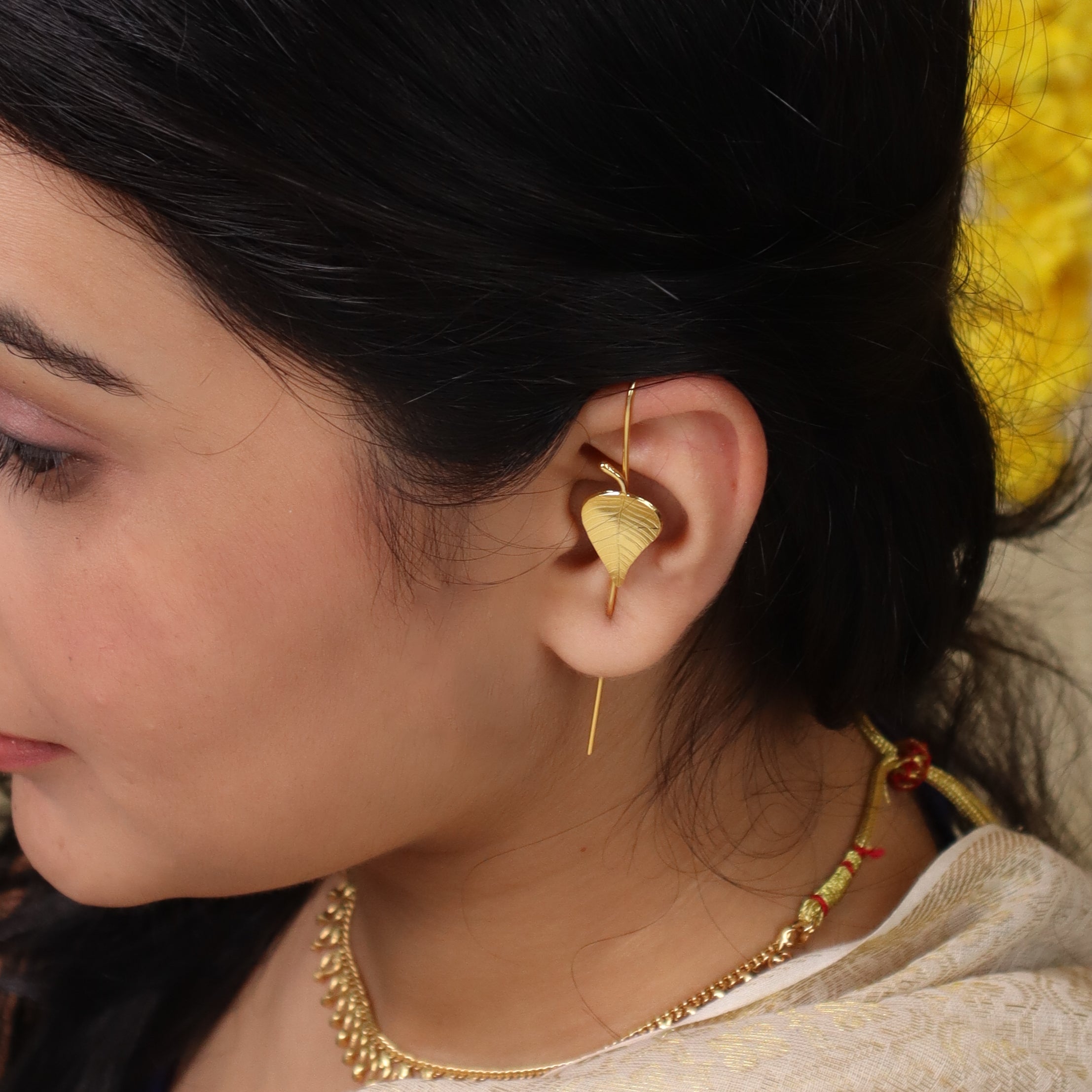 Silver Peepal Motif Single Earcuff | 92.5 Silver | 22K Gold Plated