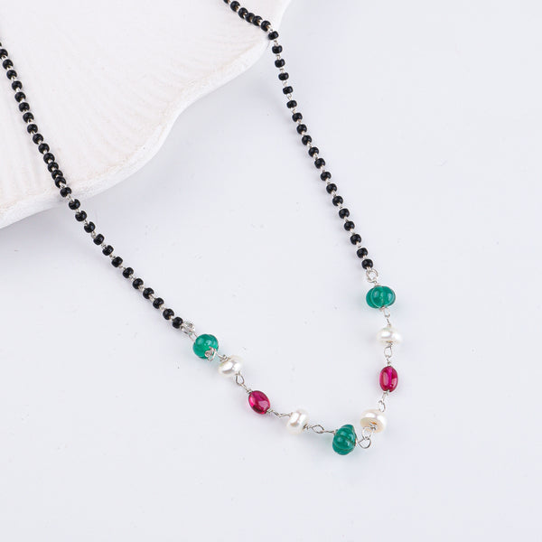 Rubies, Green Onyx & Pearl Silver Mangalsutra (Project Handmade)