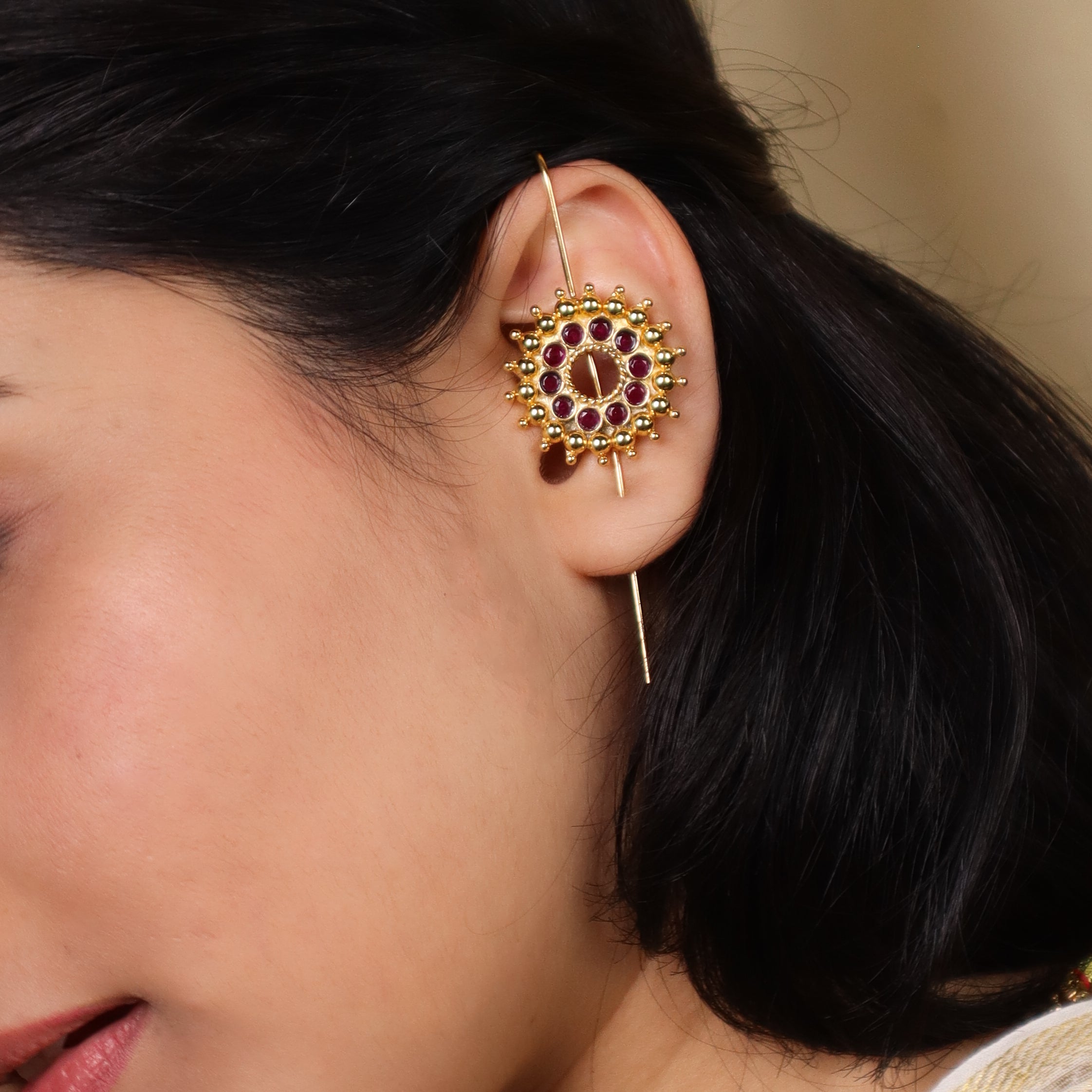Pink Karwar Motif Single Earcuff | 92.5 Silver | 22K Gold Plated