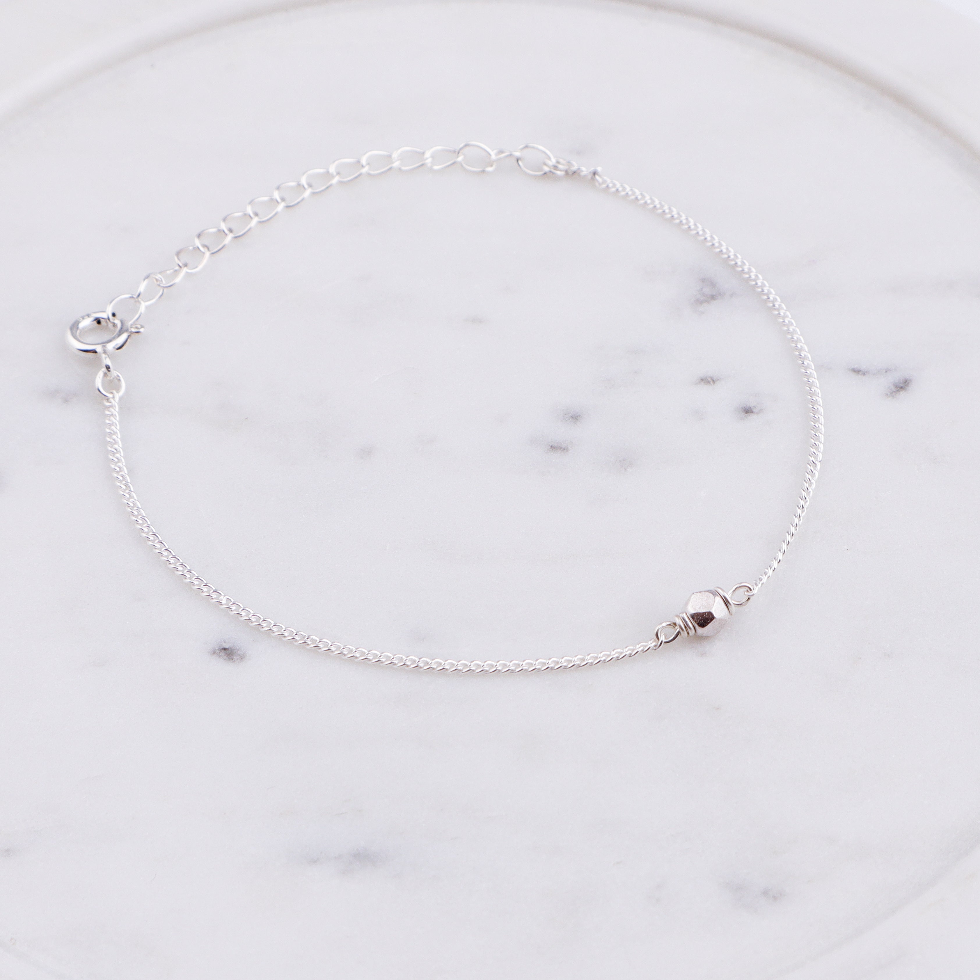 Silver Chain Single Bead Bracelet