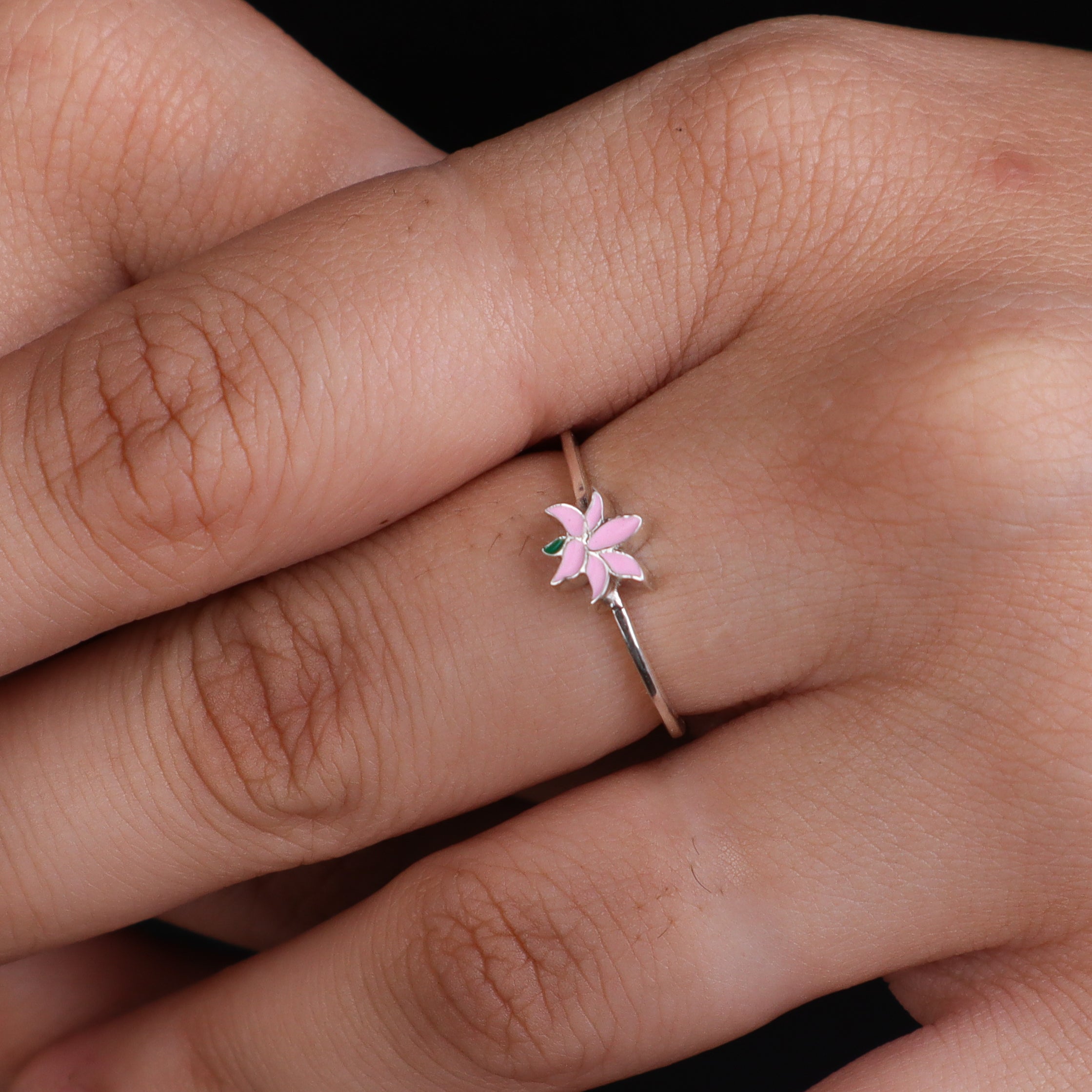 Pink Lily Enamel Ring