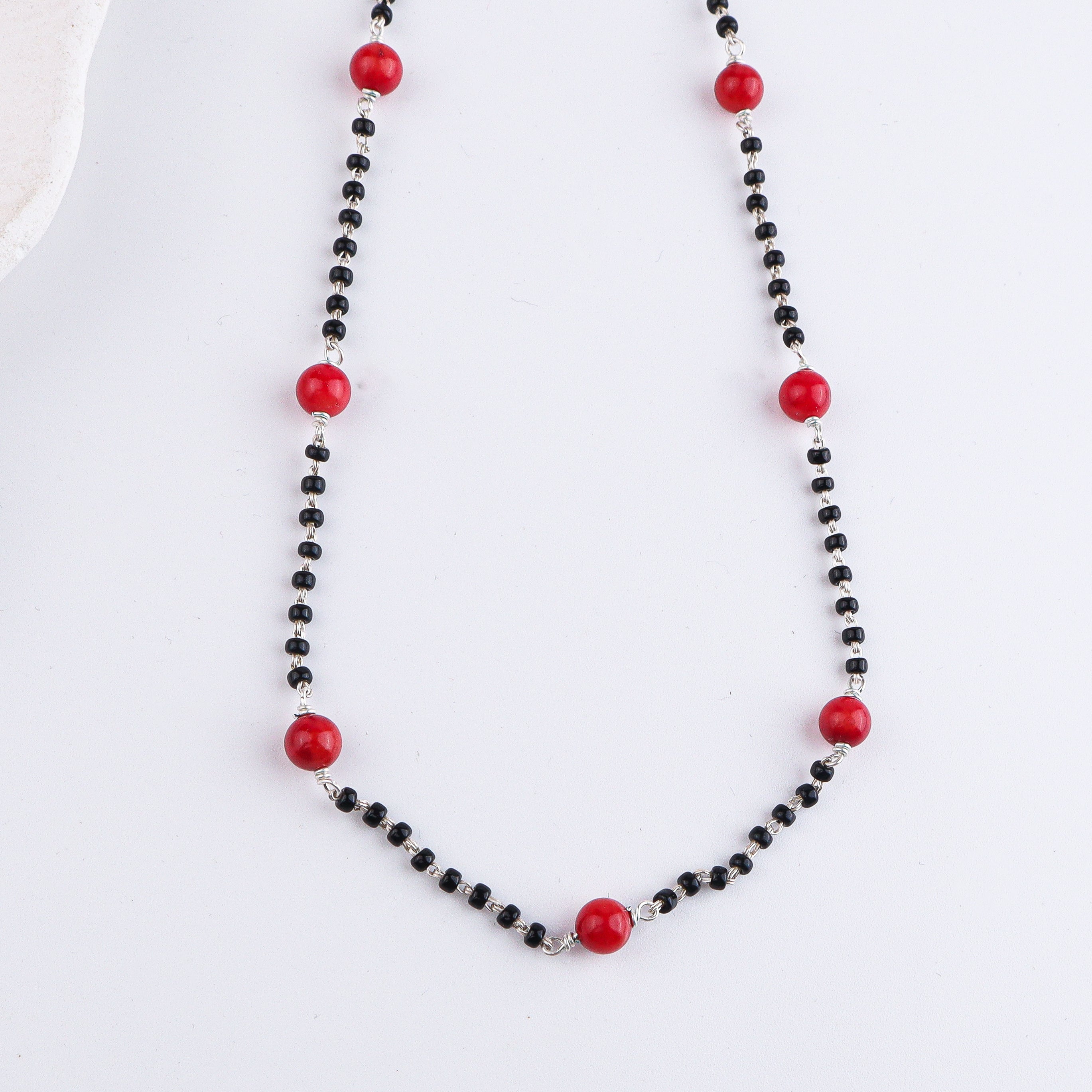 Round Coral Silver Mangalsutra (Project Handmade)