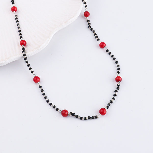 Round Coral Silver Mangalsutra (Project Handmade)