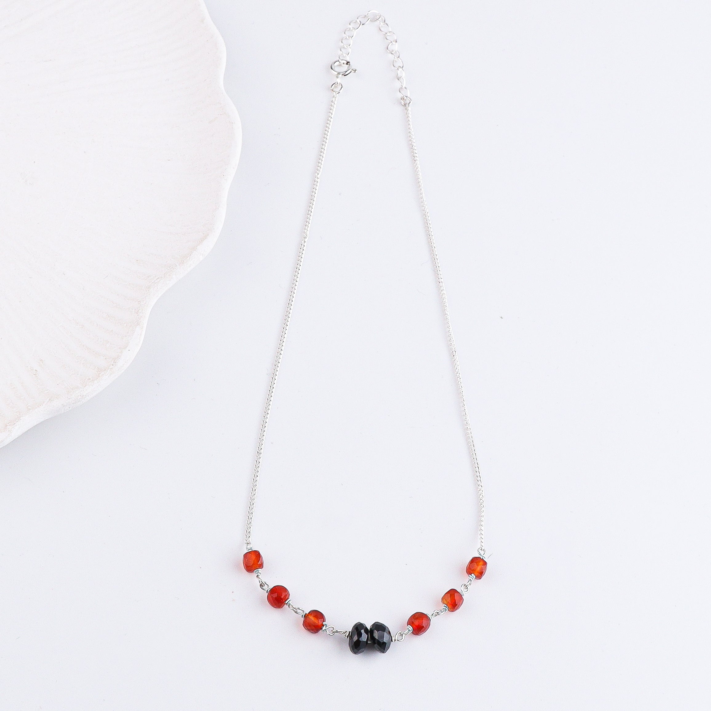 Carnelian & Black Spinel Silver Chain Mangalsutra (Project Handmade)