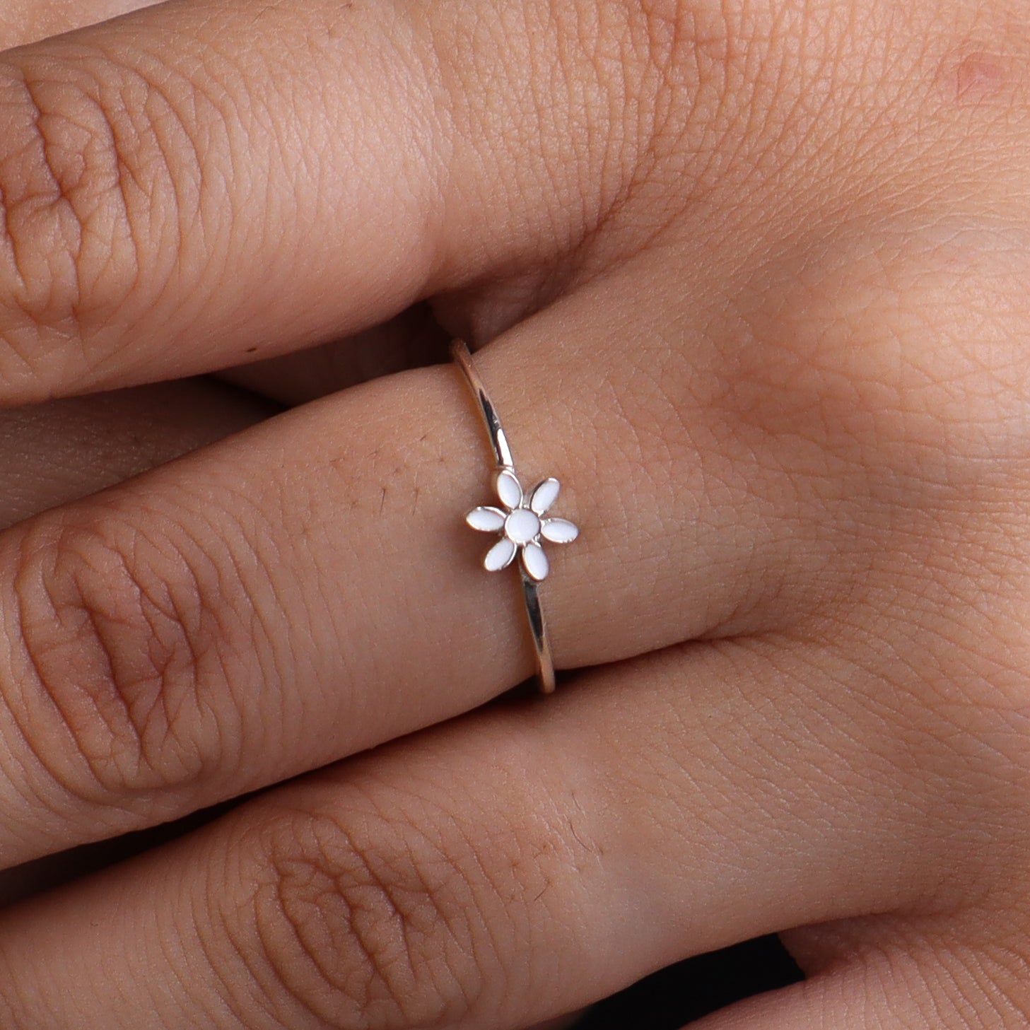 White Flower Enamel Ring