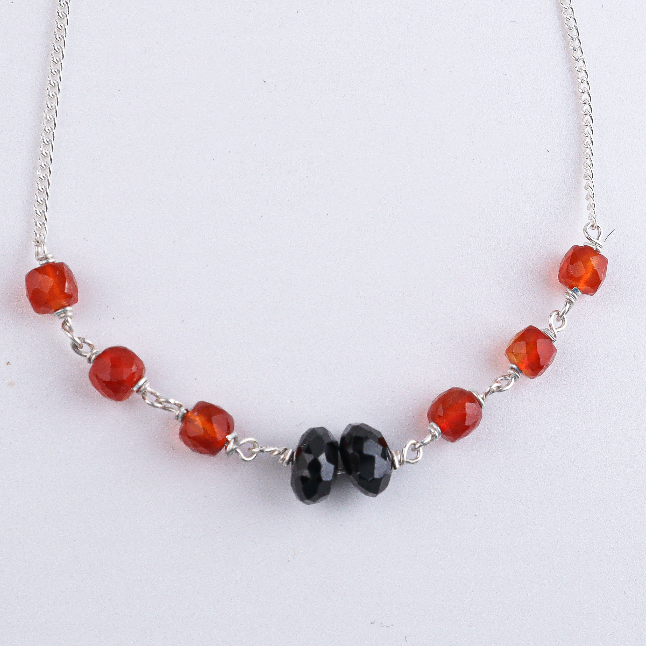 Carnelian & Black Spinel Silver Chain Mangalsutra (Project Handmade)