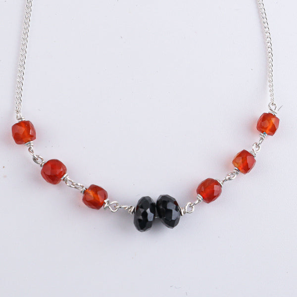 Carnelian & Black Spinel Silver Chain Mangalsutra (Project Handmade)