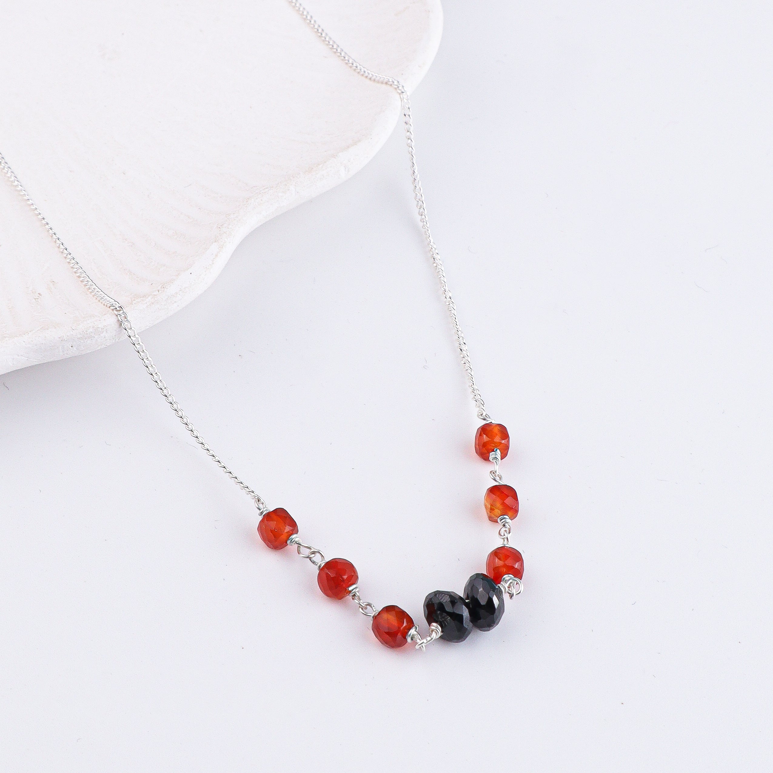 Carnelian & Black Spinel Silver Chain Mangalsutra (Project Handmade)
