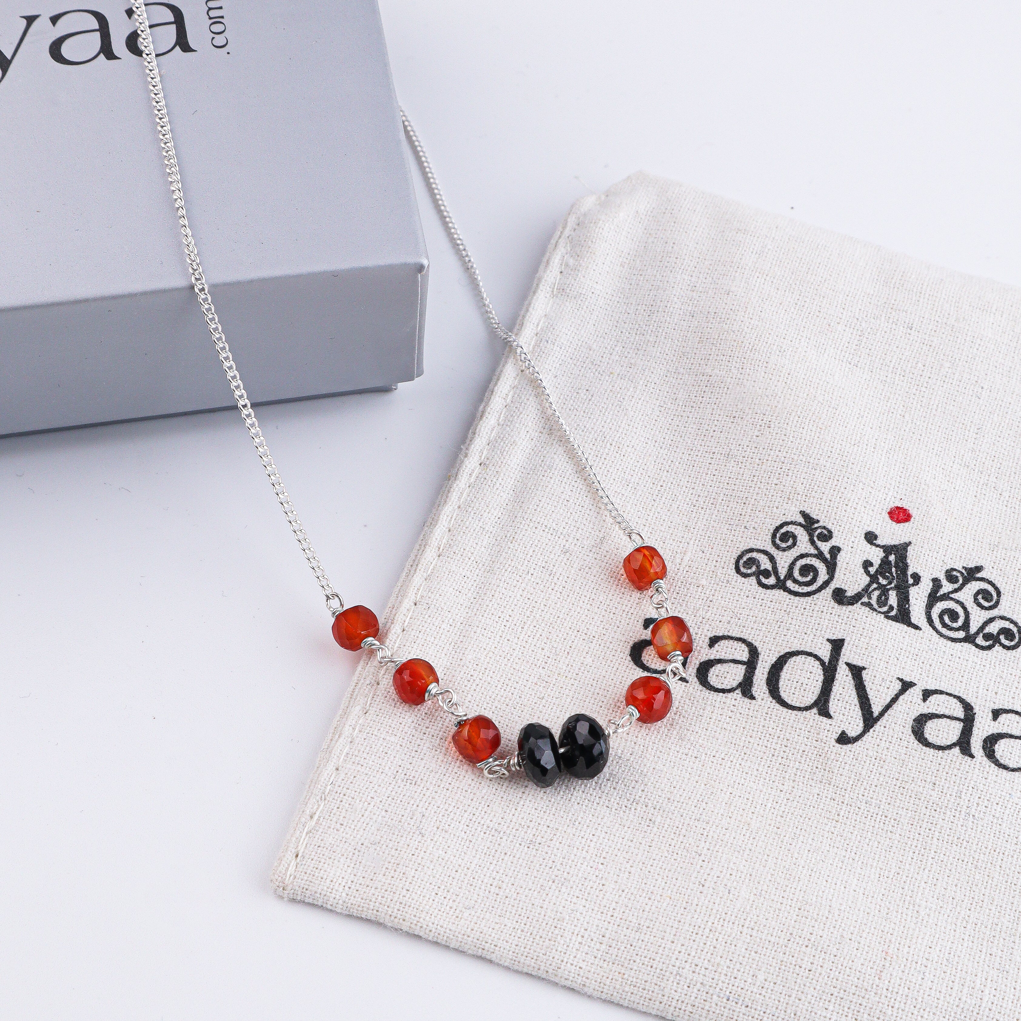 Carnelian & Black Spinel Silver Chain Mangalsutra (Project Handmade)