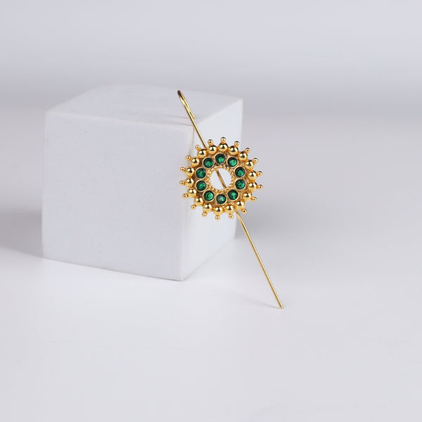 Green Karwar Motif Single Earcuff | 92.5 Silver | 22K Gold Plated