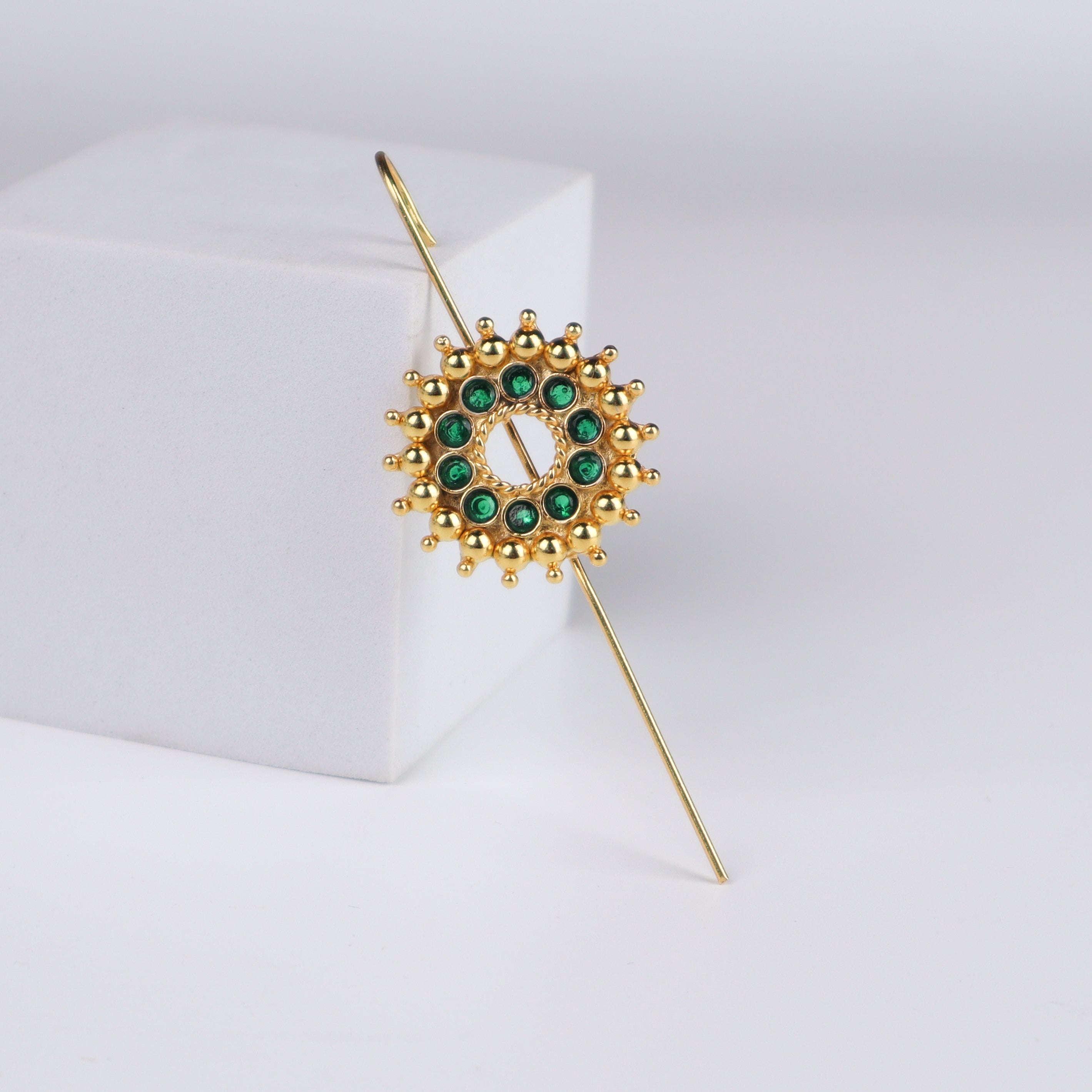 Green Karwar Motif Single Earcuff | 92.5 Silver | 22K Gold Plated