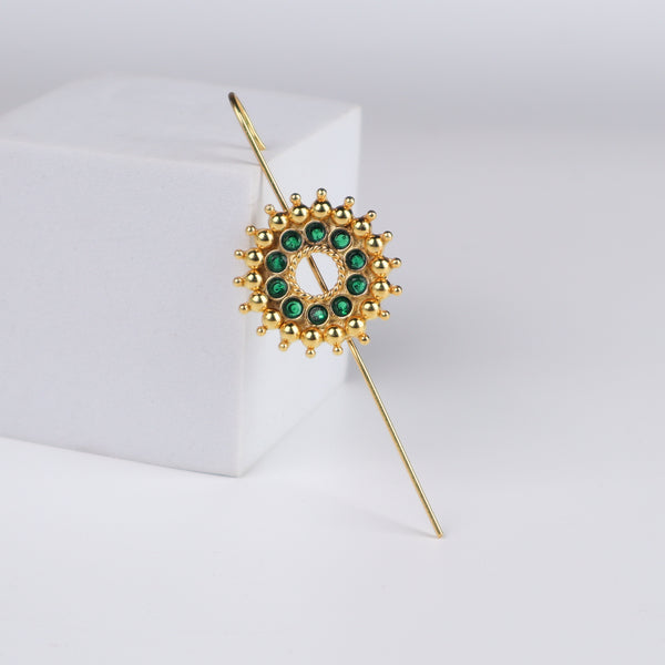 Green Karwar Motif Single Earcuff | 92.5 Silver | 22K Gold Plated