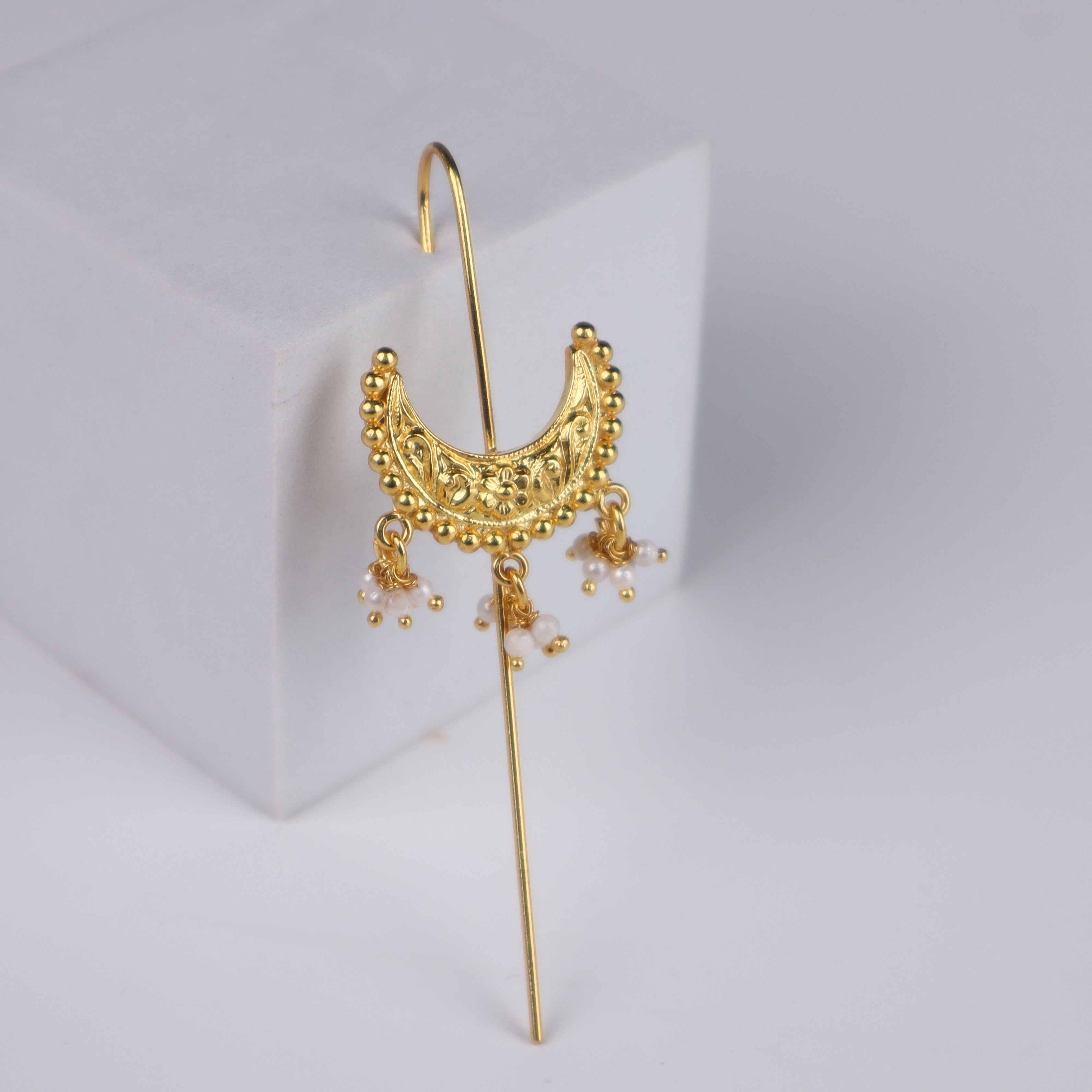Ghungroo Chandrakor Motif Single Earcuff | 92.5 Silver | 22K Gold Plated
