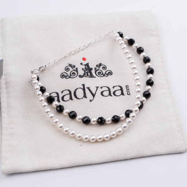 Silver Bracelet with Pearl & Black Spinel