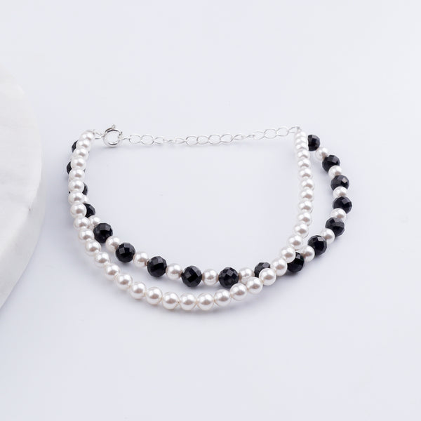 Silver Bracelet with Pearl & Black Spinel