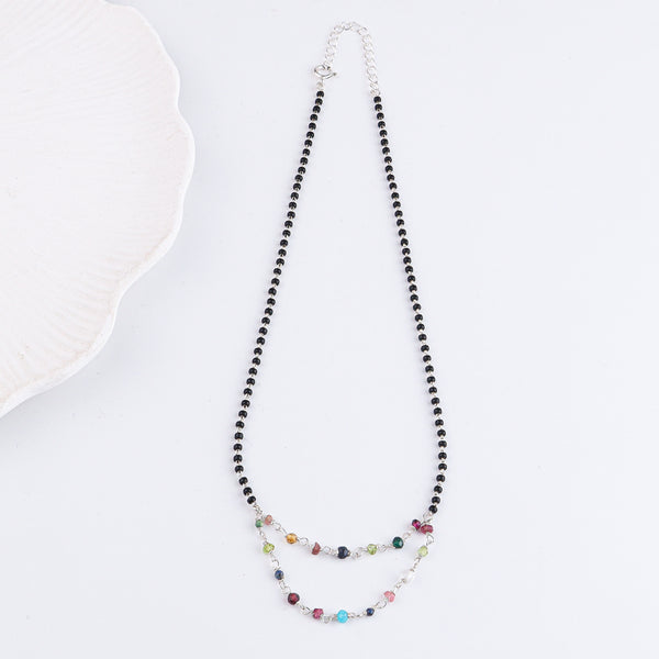 Multicolor Ganthan Double Layered Silver Mangalsutra (Project Handmade)