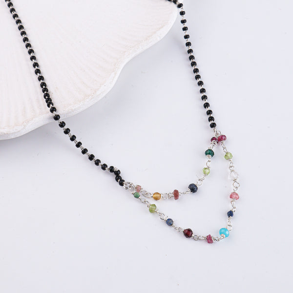 Multicolor Ganthan Double Layered Silver Mangalsutra (Project Handmade)