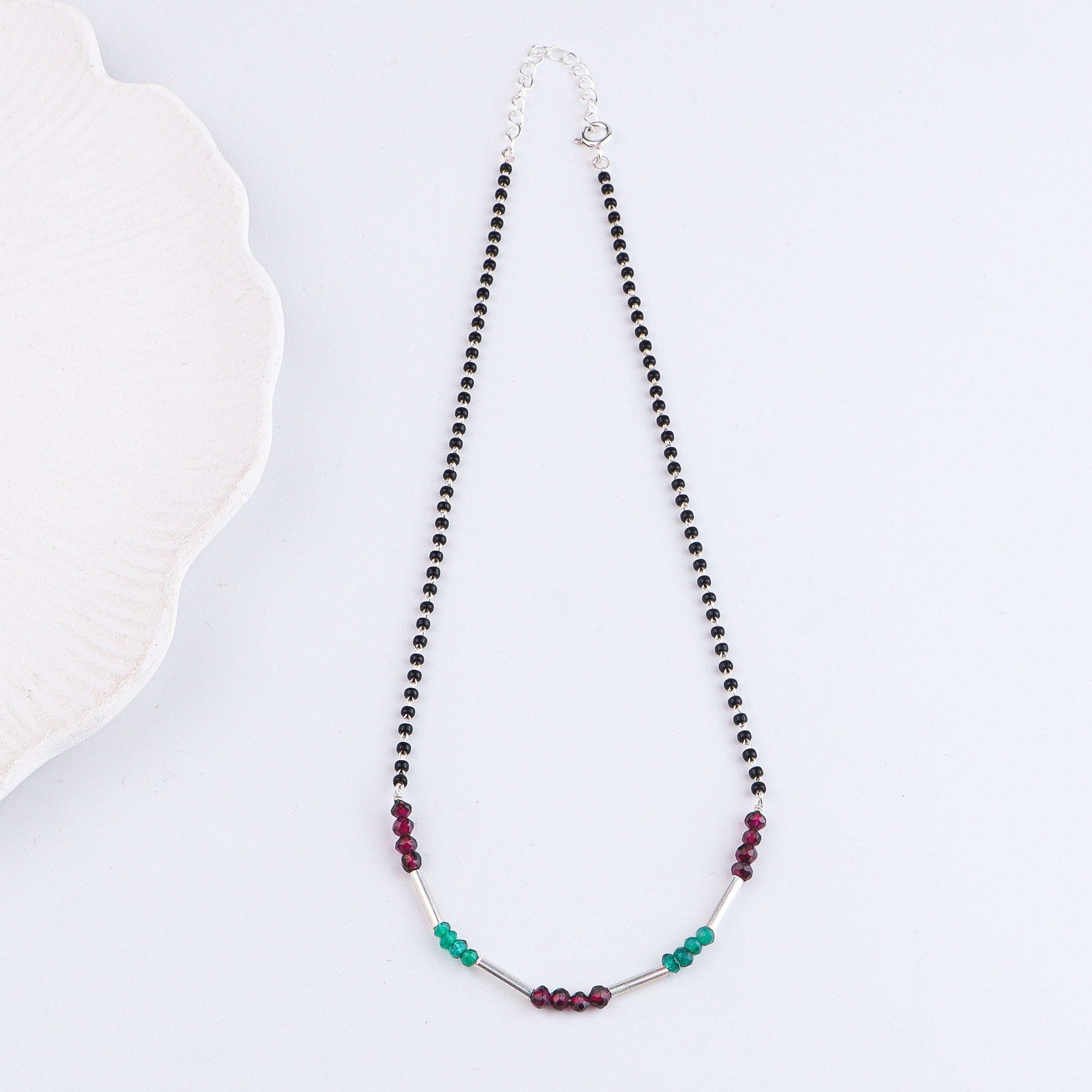 Green Onyx, Garnet & Pipe Silver Mangalsutra (Project Handmade)