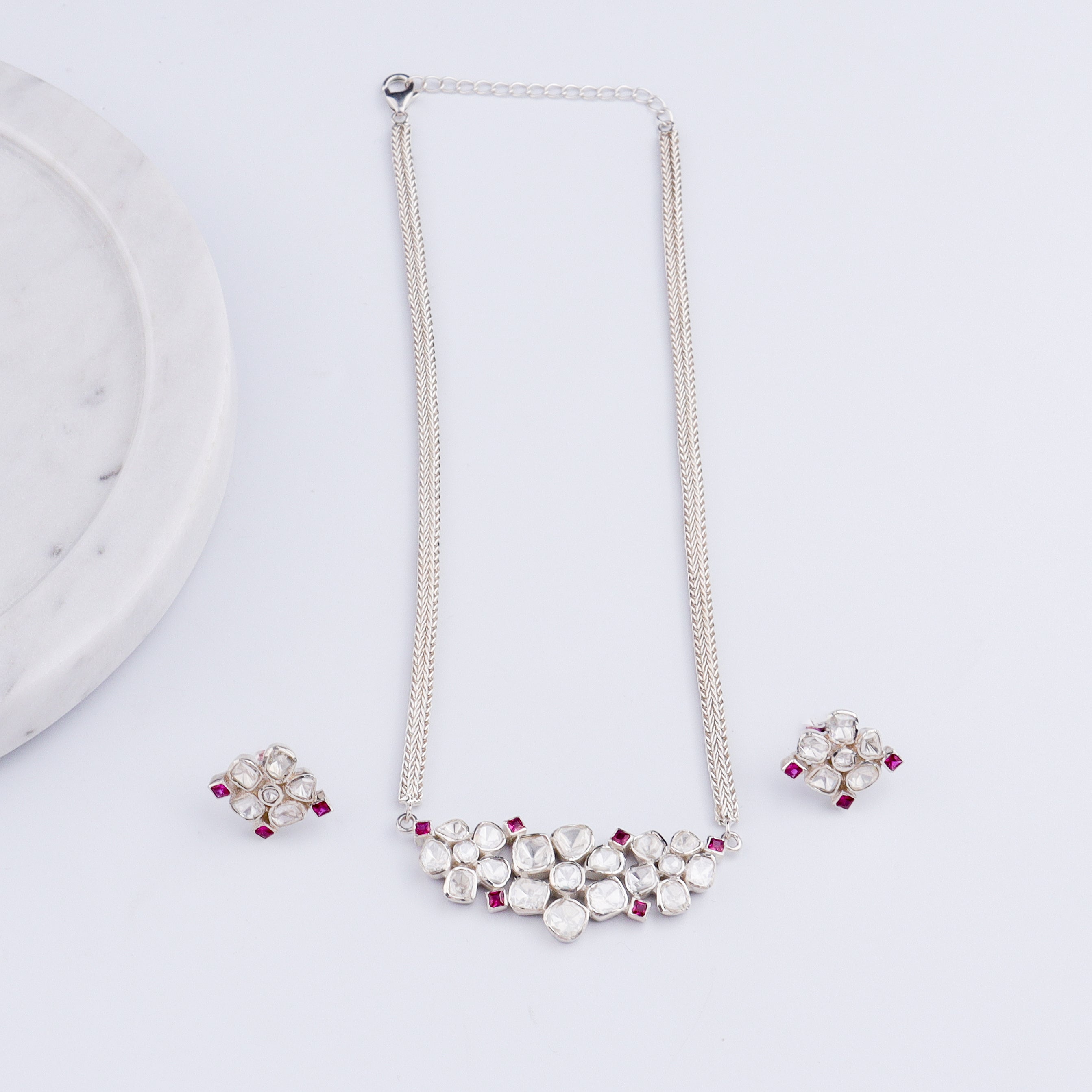 Polki Choker Silver Set (Moissanite)